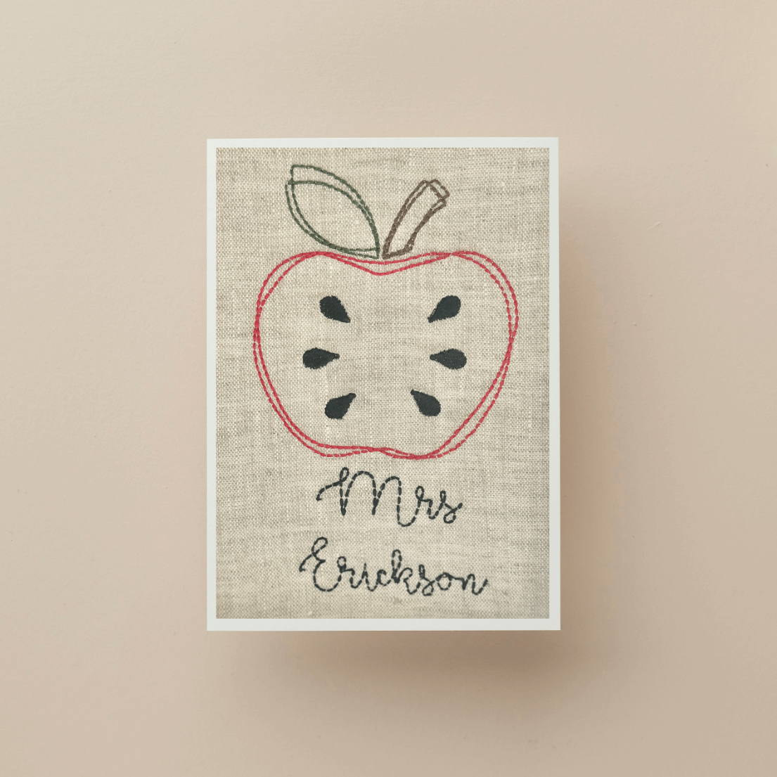 Personalized Greeting Card for Teacher with apple embroidery