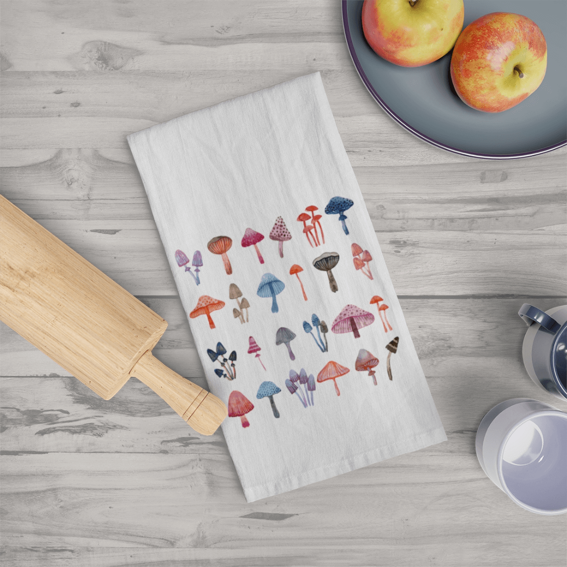 kitchen towel with mushrooms on it