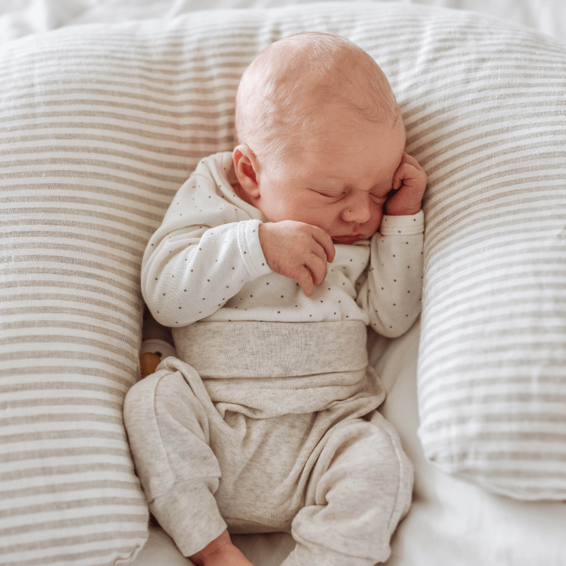 nursing pillow cover boppy in beige and white striped linen blend from madly wish on etsy