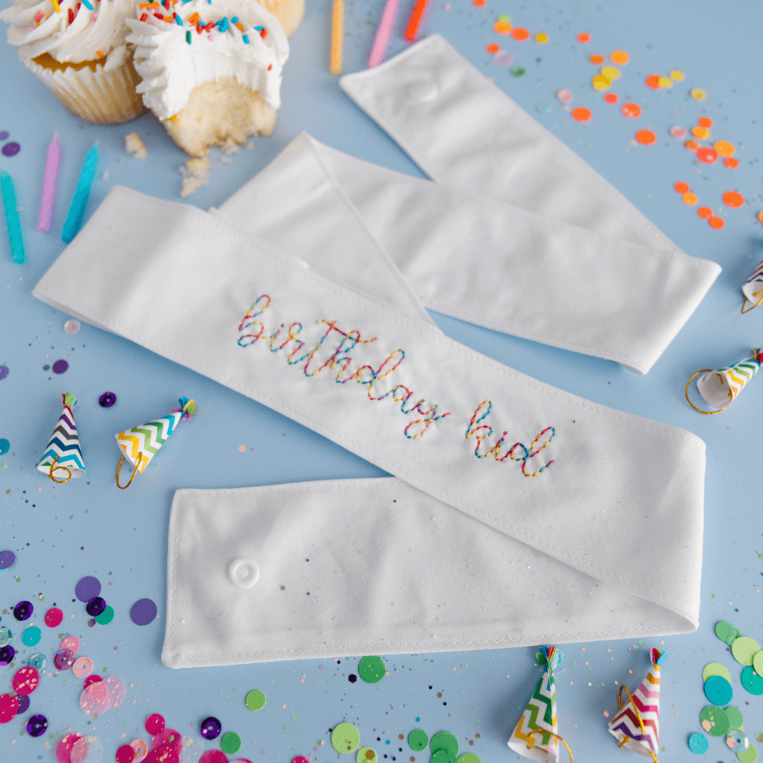 white cotton personalized birthday sash for kids by madlywish.com