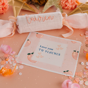 personalized pink linen party cracker for holidays and celebrations