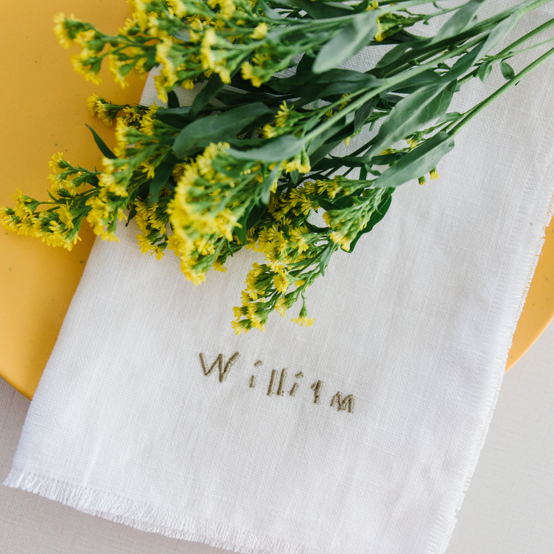 WHITE LINEN NAPKINS EMBROIDERED with handwriting