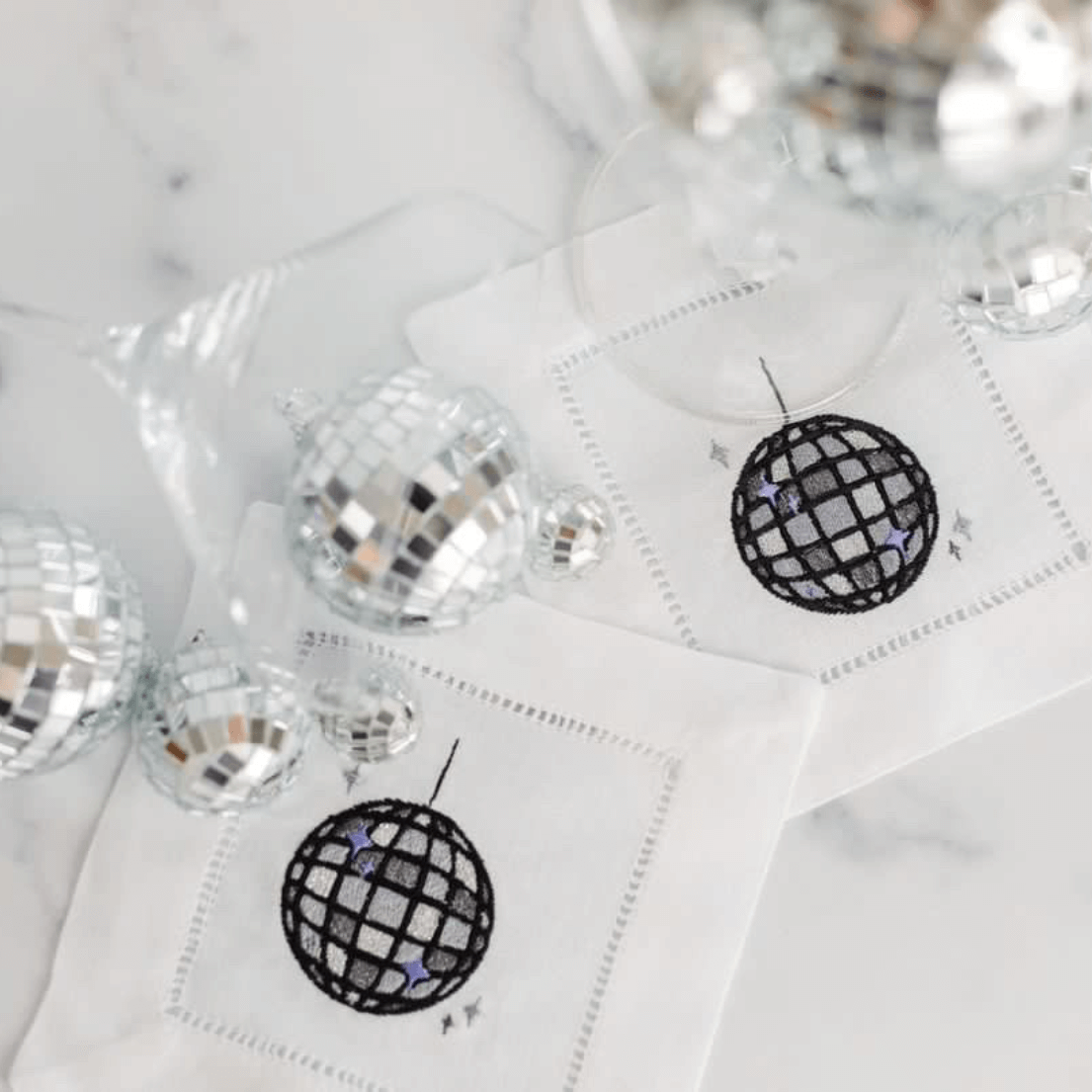 Disco Ball Embroidered Cocktail Napkins | "Beautifully made."